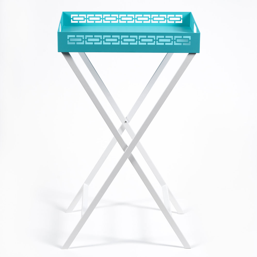 Breeze Block Metal Serving Tray + Stand Set-Turquoise