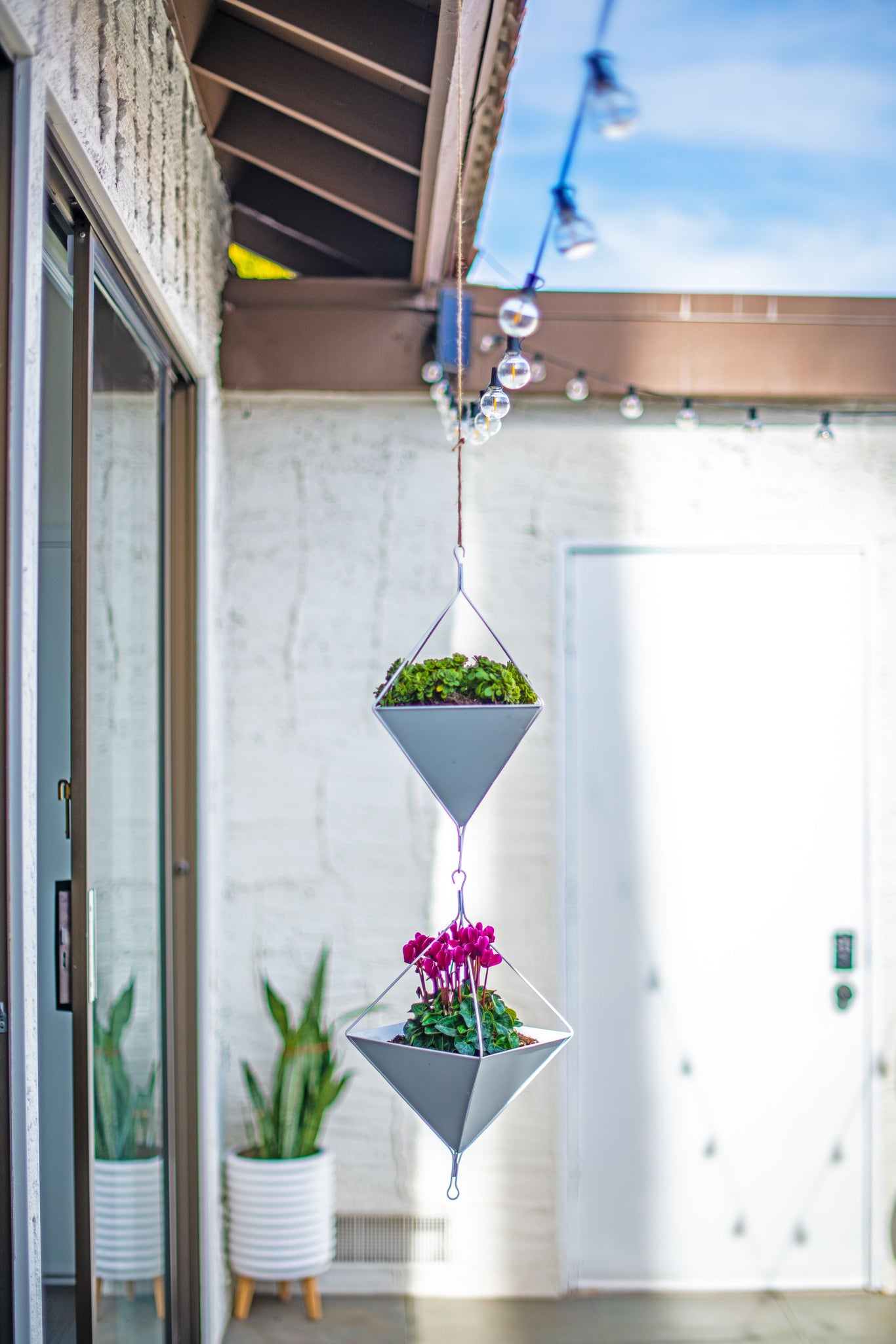 white metal hanging planter Cascade Metal Hanging Planters - glossy white
