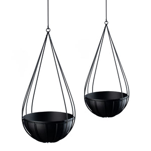 Raindrop Hanging Metal Planters-matte black-set of 2